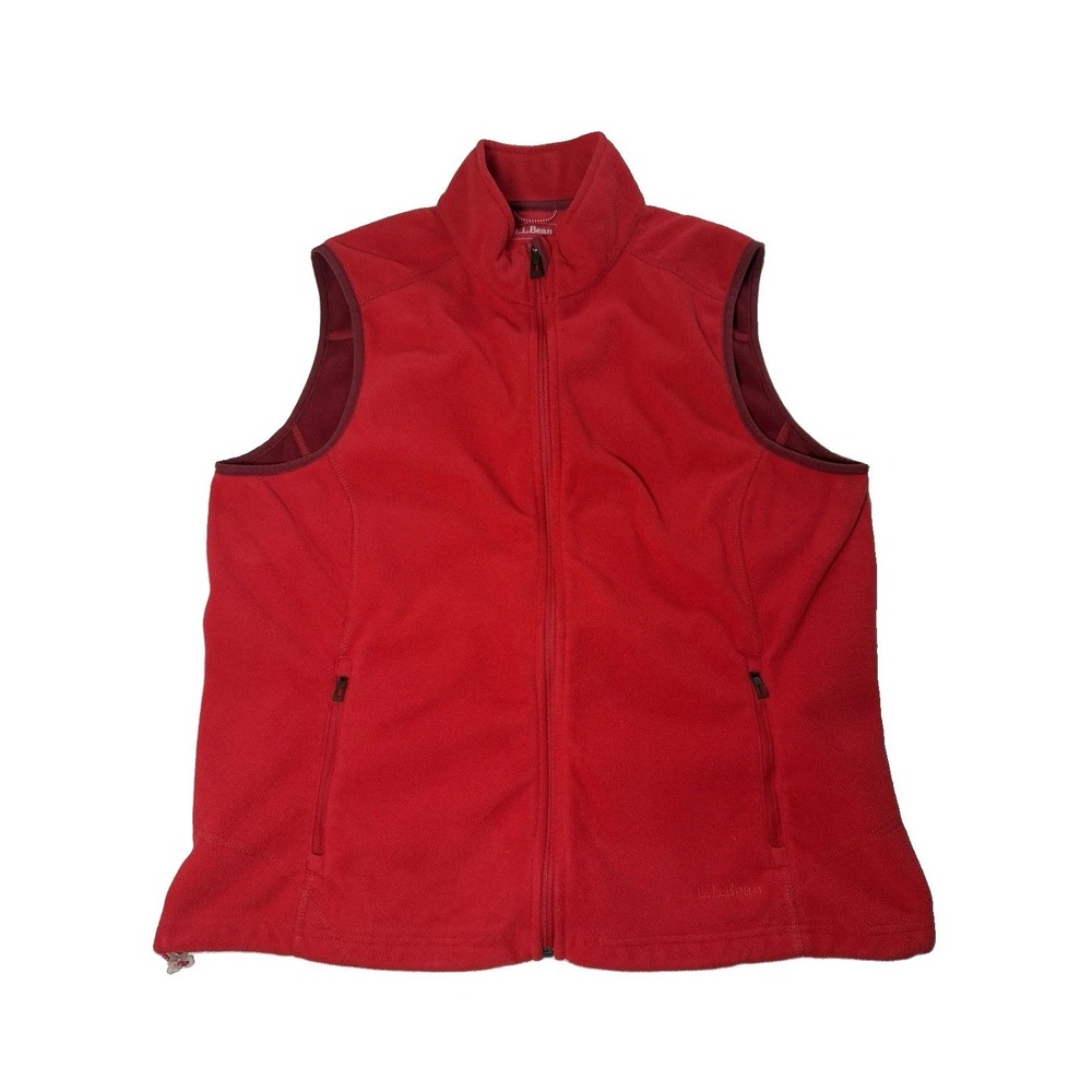 L.L. Bean Women's Fleece Vest Full Zip Mock Neck Red Outerwear Gilet Size XL